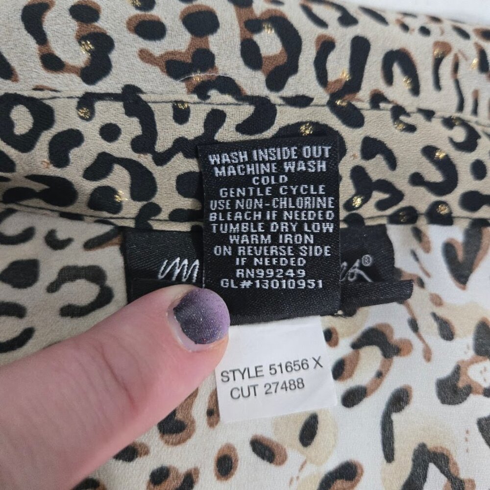 Maggie Barnes Womens Button Up Animal Print Top Size 3X Leopard Mob Wife Office - Picture 9 of 10